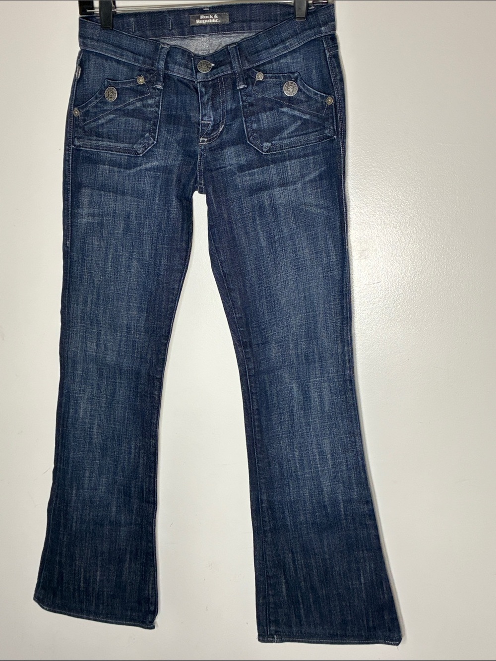 Rock & Republic Bootcut Flare Jeans Women Dark Wash Embellished Pocket Denim 26